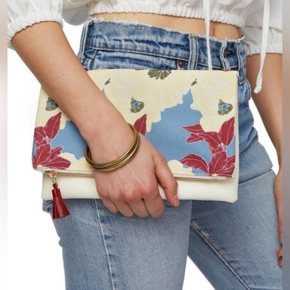 NEW! Anthropologie Rachel Pally Reversible Folding Floral large Clutch